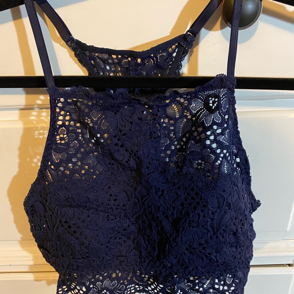 AERIE navy high neck racerback bralette